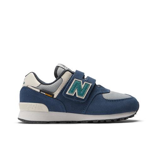 New Balance Kinder 574 HOOK & LOOP in Blau/Grau, Leather, Größe 30.5 on Productcaster.