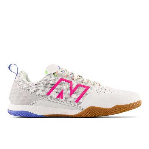 New Balance Unisexe Fresh Foam Audazo v6 Pro IN en Blanc/Bleu/Rose, Leather, Taille 44.5 Large on Productcaster.