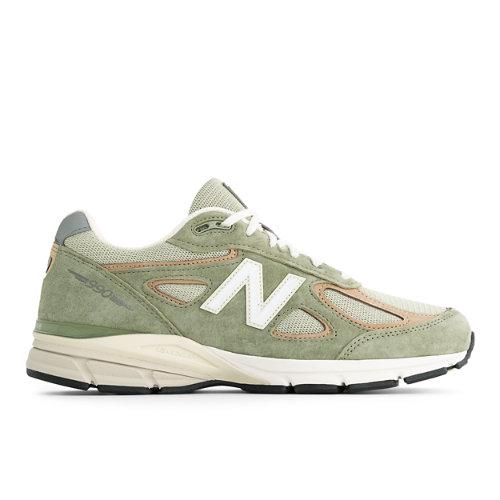 New Balance Unisex Made in USA 990v4 i Green Leather, Størrelse 45 on Productcaster.