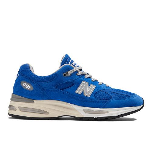 New Balance Unisex MADE in UK 991v2 Brights Revival in Blu/Grigio/Bianca, Suede/Mesh, Taglia 45 on Productcaster.