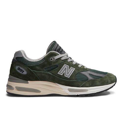 New Balance Unisex Made in UK 991v2 in Grün/Grau, Suede/Mesh, Größe 46.5 on Productcaster.