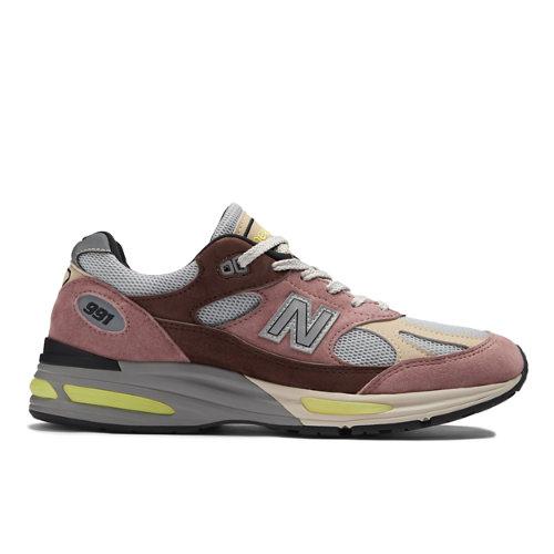 New Balance Unisex MADE in UK 991v2 in Pink/Brown/Grey/Green Suede/Mesh, size 4 on Productcaster.