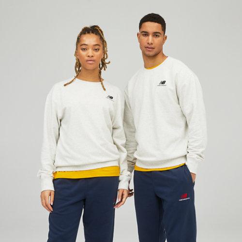 New Balance Unisex Uni-ssentials French Terry Crewneck Sweatshirt in White Cotton, size U4 on Productcaster.