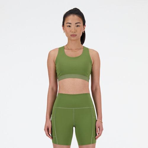 New Balance Damen NB Sleek Medium Support Pocket Sports Bra in Green, Poly Knit, Größe XL on Productcaster.