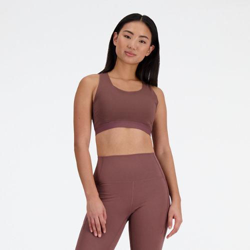 New Balance Damen NB Sleek Medium Support Pocket Sports Bra in Braun, Poly Knit, Größe XL on Productcaster.