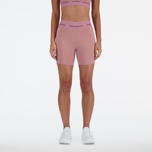 New Balance Women's NB Sleek High Rise Sport Short 5" in Pink Poly Knit, size Small on Productcaster.