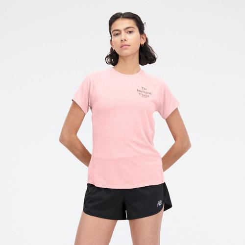 New Balance Damen Printed Impact Run Short Sleeve in Rosa, Poly Knit, Größe XS on Productcaster.