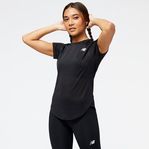 New Balance Damen Accelerate Short Sleeve Top in Schwarz, Poly Knit, Größe S on Productcaster.