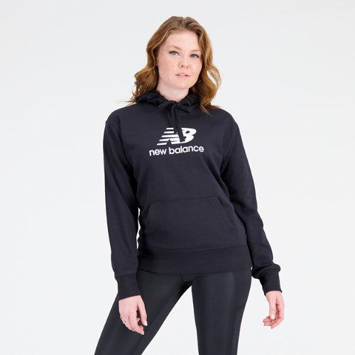 New Balance Damen Essentials Stacked Logo Kapuzenpullover in Schwarz, Cotton, Größe S on Productcaster.