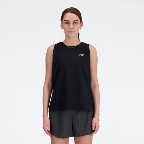 New Balance Damen Sport Essentials Heathertech Tank in Schwarz, Poly Knit, Größe S on Productcaster.