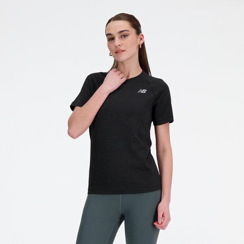 New Balance Women's Knit Slim T-Shirt in Black Poly Knit, size Small on Productcaster.