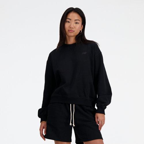 New Balance Donna Athletics French Terry Crew in Nero, Cotton Fleece, Taglia L on Productcaster.