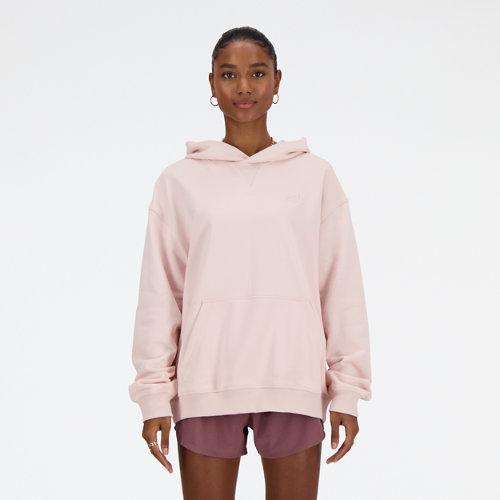 New Balance Femme Athletics French Terry Hoodie en Pink, Cotton Fleece, Taille XL on Productcaster.