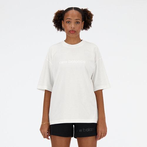 New Balance Women's Hyper Density Jersey Oversized T-Shirt in White Cotton Jersey, size Medium on Productcaster.