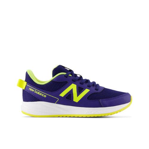 New Balance Kids' 570v3 in Blue/Yellow/White Mesh, size 5 on Productcaster.