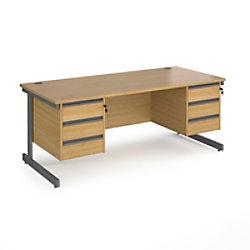 Dams International Straight Desk with Oak Coloured MFC Top and Graphite Frame Cantilever Legs and 2 x 3 Lockable Drawer Pedestals Contract 25 1800 x  on Productcaster.