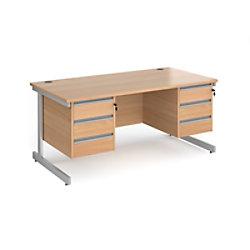 Dams International Straight Desk with Beech Coloured MFC Top and Silver Frame Cantilever Legs and 2 x 3 Lockable Drawer Pedestals Contract 25 1600 x  on Productcaster.