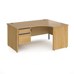 Dams International Right Hand Ergonomic Desk with 2 Lockable Drawers Pedestal and Oak Coloured MFC Top with Graphite Panel Ends and Silver Frame on Productcaster.