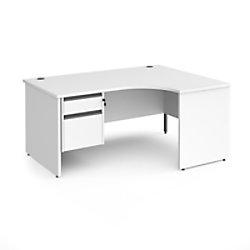 Dams International Right Hand Ergonomic Desk with 2 Lockable Drawers Pedestal and White MFC Top with Graphite Panel Ends and Silver Frame Corner Post on Productcaster.