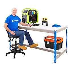 Bigdug Laminated Workbench with Half Depth and 1 Lower Shelf Big400 Steel, Melamine Blue 915 x 1220 x 760 mm on Productcaster.