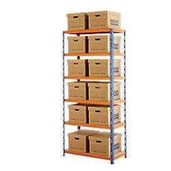 BiGDUG Industrial Shelving Unit with 6 Levels and 12 Document Boxes Steel, MDF 2045 x 900 x 450 mm Blue on Productcaster.