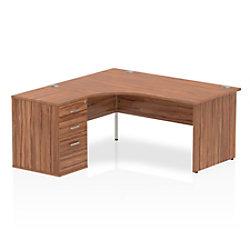 Dynamic Corner Left Hand Desk Walnut MFC Panel End Leg Walnut Frame Impulse 1600/1630 x 800/600 x 730mm on Productcaster.