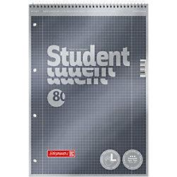 BRUNNEN Student Premium Notitieboek A4 Geruit Spiraal gebonden Karton Grijs Geperforeerd 160 Pagina's 80 Vellen on Productcaster.