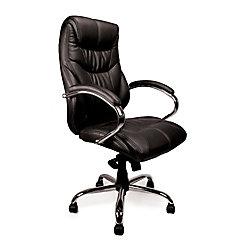 Nautilus Designs Ltd. High Back Luxurious Leather Faced Synchronous Executive Armchair with Integral headrest and Chrome Base Black on Productcaster.