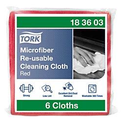 Tork Microfiber Reusable Cleaning Cloth Red 183603 Dry and Wet Use Pack of 6 on Productcaster.