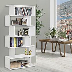 Homcom S Shape Wooden Bookshelf with 6-Tier White 800 x 240 x 1,920 mm on Productcaster.