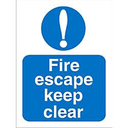 Mandatory Sign Fire Escape Keep Clear Plastic Blue, White 30 x 20 cm on Productcaster.