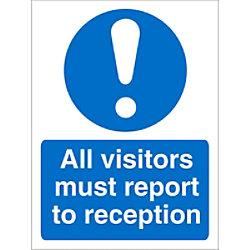 Mandatory Sign All Visitors Report to Reception Plastic Blue, White 20 x 15 cm on Productcaster.