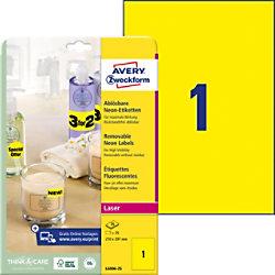 AVERY Zweckform L6006-25 Attention Etiketten 210 x 297 mm Rechthoekig Neon Geel 25 Vellen van 1 Etiketten on Productcaster.