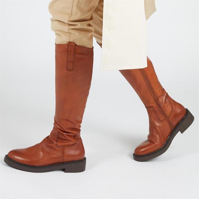 Jones Bootmaker - Women's Sebastiana Leather Knee High Boots - Tan - Size 5 on Productcaster.