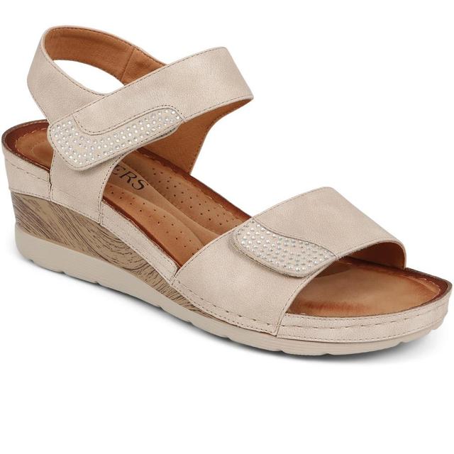 Women's Pavers Double-Strap Touch-Fasten Wedge Sandals - Beige - Size 2 on Productcaster.