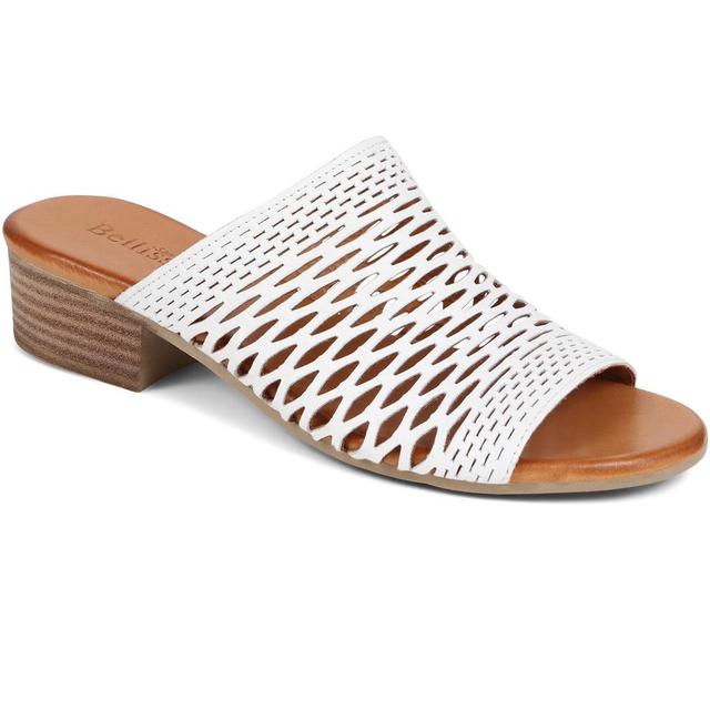 Women's Bellissimo Block-Heeled Leather Sandals - White - Size 6 on Productcaster.