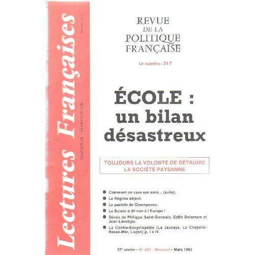 Revue De Politique Francaise N° 431 / Ecole: Un Bilan Desastrux on Productcaster.