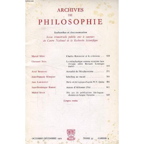 Archives De Philosophie, Tome Xxxv, Cahier Iv, Oct.-Dec. 1972 (Somm... on Productcaster.