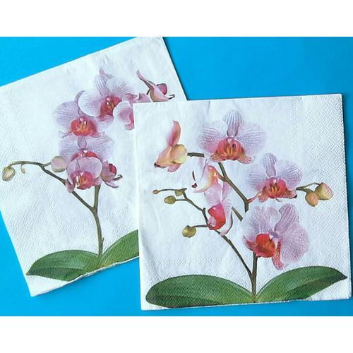 Lot 2 Serviettes En Papier Fleurs Blanches Roses Orchidées 33x33cm on Productcaster.