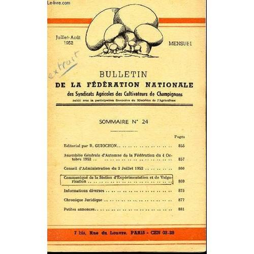 Bulletin De La Federation Nationale - N°24 - Juil-Aout 1952 / Commu... on Productcaster.