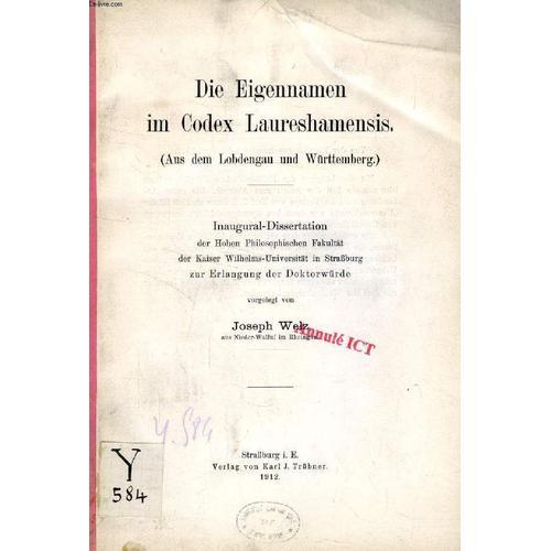 Die Eigennamen Im Codex Laureshamensis (Aus Dem Lobdengau Und Württ... on Productcaster.