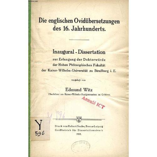 Die Englischen Ovidübersetzungen Des 16. Jahrhunderts (Inaugural-Di... on Productcaster.