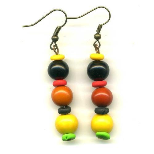 Boucles D'oreilles En Graines D'acaï Jaune, Orange Et Noire Avec De... on Productcaster.