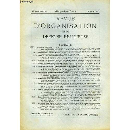 Revue D'organisation Et De Defense Religieuse, Viie Annee, N° 149, ... on Productcaster.