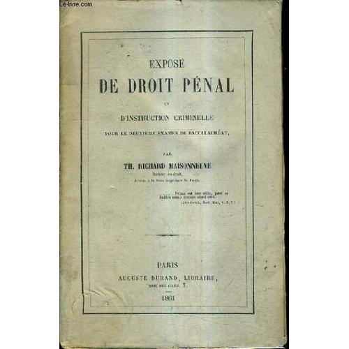 Expose De Droit Penal Et D'instruction Criminelle Pour Le Deuxieme ... on Productcaster.