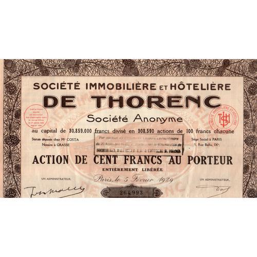 Action De 100 Francs Au Porteur Societe Immobiliere Et Hoteliere De... on Productcaster.