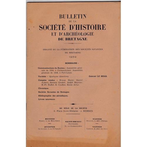 Bulletin De La Societe D Histoire Et D Archeologie De Bretagne 1959 on Productcaster.