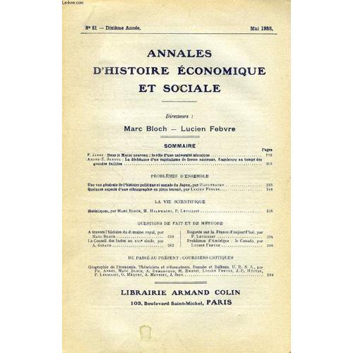 Annales D'histoire Economique Et Sociale, 10e Annee, N° 51, Mai 193... on Productcaster.