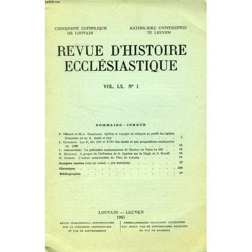 Revue D'histoire Ecclesiastique, Vol. Lx, N° 1 (Sommaire: P. Héliot... on Productcaster.