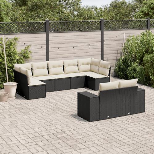 Vidaxl Salon De Jardin 9 Pcs Avec Coussins Noir Résine Tressée on Productcaster.